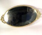 Oval Vanity Dresser Mirror Tray Ornate Gold Brass Metal  15x9 Vintage Regency