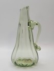 Antique Hand Blown formed Green Tinted Optic Ribbed Syrup Pitcher     1900s