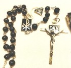 Antique Pax Sterling Silver Rosary Hand Made Wood Bead Mint