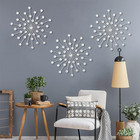 Set Of 3 Silver Metal Starburst Wall Art Decor  Rhinestone Crystal Home Decor Ac