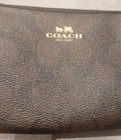 New W tags Coach Signature Brown black Wristlet Wallet Pvc Double Corner Zip 
