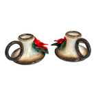 Vintage L   atelier Poinsettia Holiday Christmas Candle Holder Made In Italy Set
