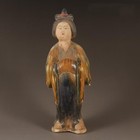 Chinese Ancient Tang Dynasty Tri Colored Pottery Figurines Of Maidservants