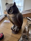 Vintage Halloween Decor 15    Tall Paper Mache Owl Hunting Decoy Glass Eyes Sprayd