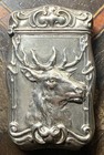 Early Antique Sterling Silver Match Holder Safe Vesta Elk Deer Stag Buck Repouse