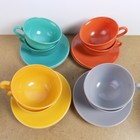 8 Hazel Atlas Ovide Cups   Saucers Grey Rust Butterscotch Aqua Depression Glass