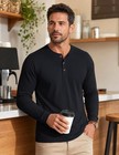 Magnivit Mens Long Sleeve Henley Shirt Cotton Black L