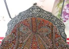 Antique Steel Cut Beaded Purse handbag bag  Ornate Cherub angels Repousse Frame 