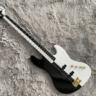 Jazz Electric Bass Guitar 4 String Black white Maple Fretboard Gold Hardware