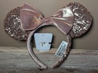 New W tag Disney Parks Rose Gold Champagne Minnie Mouse Bow Sequins Ear Headband