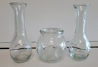 3 Decorative Clear Glass Vases 2 Bulbous 1 Round With Thumbprints