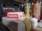 Rare Vintage Tuborg Beer White Milk Glass Cigar Ashtray - Square Bar Advertising