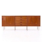Dux Style Mid Century Teak And Chrome Danish Sliding Door Credenza