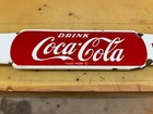 Vintage Original Coca Cola  Porcelain Two Sided Flanged 34 In X 4 In Door Push  