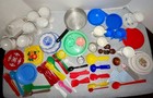 Mixed Lot Vintage Toy Dishes Plates Silverware Carzol Tea Set Amsco 118 Pcs