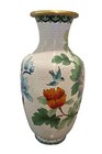 Large Cloisonne Vase - Colorful Flowers  Birds    Butterfly On White