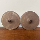 Vtg Pair Of Solid Brass Marching Band Cymbals With Walnut Wooden Handles- 7   dia 