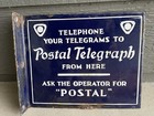 Rare Antique Porcelain Postal Telegraph Flange Blue   White Sign