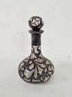Set Of 3 Antique Art Nouveau  925 Overlay Glass Perfume Bottles decanters