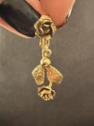 Vintage 60s Cabbage Rose Drop Dangle Earrings Gold Clip On