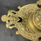 Antique Ornate Brass With Gold Toned Figural Ink Well Desk Accessory No Insert