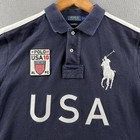 Polo Ralph Lauren Rugby Shirt Mens Large Blue Custom Fit Usa Patch 10 Big Pony