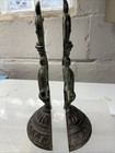 Vintage Cast Iron Metal Book Ends French County Style Green Patina