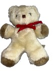 Plush Eden Tan   Light Brown Teddy Bear Red Ribbon Rattle 7   