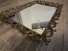 Vintage Ornate Vanity Perfume Tray   Footed Mirror Gold Gilt Regency