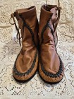 Leather Moccasin Boots Brown Braided Native American Style