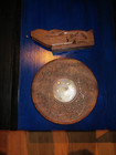Vtg Inlaid Hand Carved India Wooden Plant Stand - Folding Tripod Legs 9  Tall