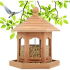 Cedar Wood Bird Feeder Hexagonal Roof Easy Refill Hanging Garden Birds New