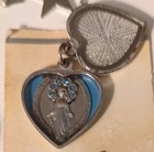 Vintage 1950s Heart Locket Slide Pendant Mary Aurora Borealis Catholic Christian