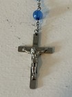 Catholic Blue Clear Glass Beads Rosary Beads Crucifix Silver Tone Religious Vtg