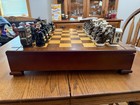 Western Themed Chess Set Wood Board W  Storage Case   Resin Pieces Black white 