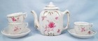 Child s Tea Set Pink Yellow Flowers White Porcelain Toy 13 Piece Vintage As Is
