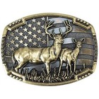 American Flag Deer Hunting Belt Buckle     Buck   Doe  Antique Bronze Western