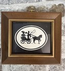 Vintage Pair Horse Drawn Carriage Silhouettes Wood Framed Rectangle Pictures