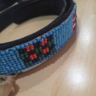 Vintage Native American Inspired Beaded Belt - Black Tooled Leather 48 Inches 