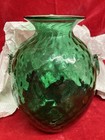 Antique Bohemian Green Art Glass Vase Cherub Mask Handles C1900 8  Nice