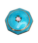 Vtg Fmco Art Deco Floral Blue Pink Guilloche Enamel Powder rouge Mirror Compact