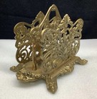 Lrg Vintage Ornate Brass Double Sided Letter Mail Caddy Napkin Holder Organizer