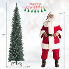 Costway 7ft Unlit Snowy Pvc Artificial Slim Christmas Pencil Tree W  Pine Cones