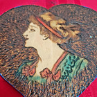 Antique Vintage Victorian Pyrography Flemish Burnt Wood Plaque Marked
