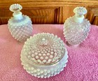 Vintage Fenton Art Glass French Opalescent Hobnail Powder Perfume Vanity Set