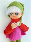 Vintage Christmas Japan Big Eyed Girl Pixie Elf Plastic   Felt Doll Ornament 7 