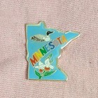 Minnesota State Map Shape Loon Lady Slipper Flower Travel Souvenir Lapel Pin