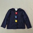 Florence Eiseman Girls Cardigan Size 4t Navy Blue Cotton Flower Applique