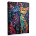 Colorful Abstract Cat Wall Art - Framed Fantasy Canvas Print For Home Decor  12 