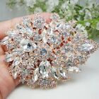 Rose Gold Tone Bride Drop Flower Wedding Brooch Pin Clear Crystal Rhinestone